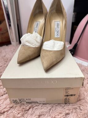 Jimmy Choo Beige Suede Pointed-Toe Pumps